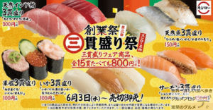 スシロー創業祭第二段三貫盛り祭膳全15貫で800円SUSHIRO寿司世界一詳しく紹介デカ盛り進撃のグルメ